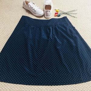 NWOT Navy w/ Cream Polka Dot A-Line Skirt (L)